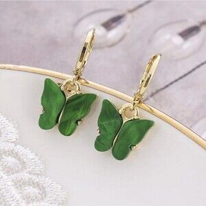 💚 Butterfly Gold Green Acrylic Clip On Hoop Earrings NWT